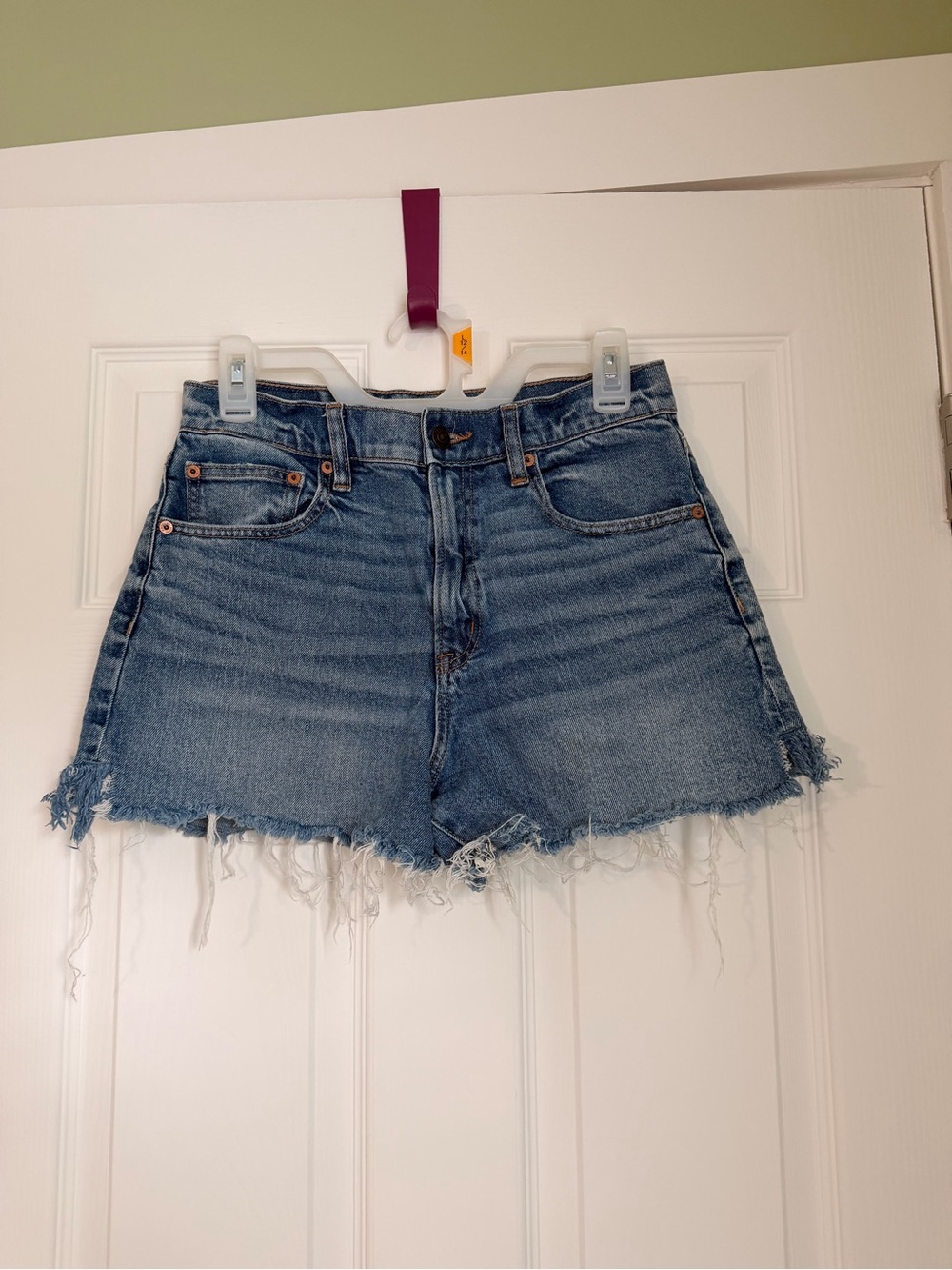 American Eagle Women’s Classic High-Rise Distressed Denim Shorts - Light Blue
